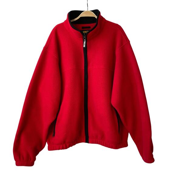Y2K Eddie Bauer EBTEK Polartec Fleece Jacket Men XLT Red Boxy Full Zip Mock Neck - Picture 1 of 10